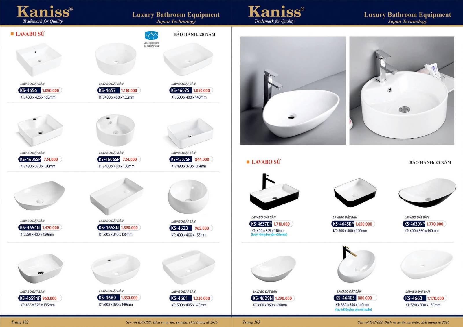 Catalogue và Bảng giá Thiết bị vệ sinh KANISS mới nhất /Page 52
